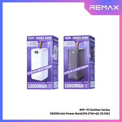REMAX RPP-117 Piloteer Series 50000mAh PD+QC Fast Charging Power Bank(PD 27W+QC 22.5W) - White