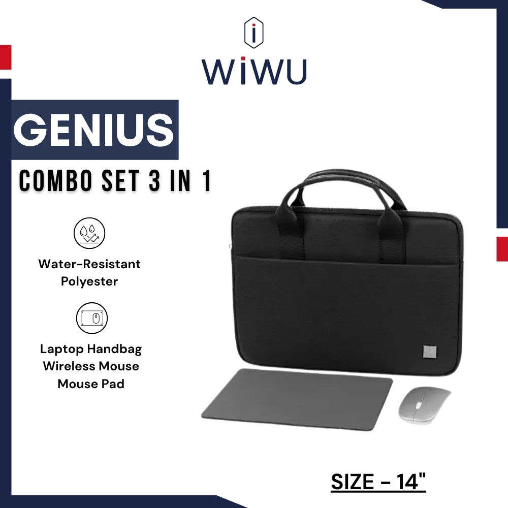 WIWU - Genius Combo Set Laptop Bag With Mouse & Mouse Pad (14") - Black