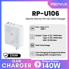 REMAX - RP-U106 Mecha Warrior GAN Adapter ( 140W ) - White