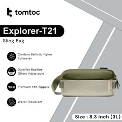 TOMTOC -  Explorer-T21 Sling Bag S ( 8.3 Inch / 3L ) - Olive Green