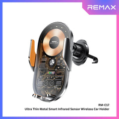 REMAX - RM-C17 Ultra Thin Metal Smart Infrared Sensor Wireless Charging Car Holder (15W) - Black