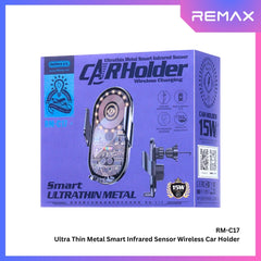 REMAX - RM-C17 Ultra Thin Metal Smart Infrared Sensor Wireless Charging Car Holder (15W) - Black