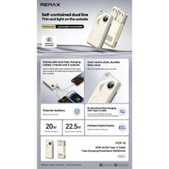 REMAX - FCP-12 10000mAh Fast Charging Cabled Power Bank ( PD20W+QC22.5W ) - Beige