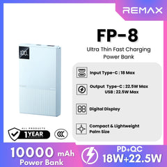 REMAX -  FP-8 10000mAh Ultra Thin Fast Charging Power Bank (PD20W+QC22.5W) - Blue