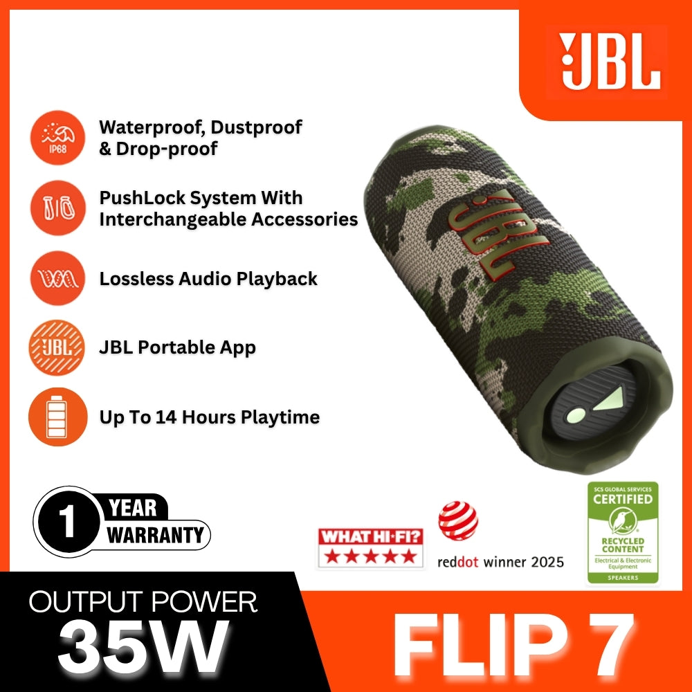 JBL - FLIP 7 Portable Bluetooth Speaker - Squad