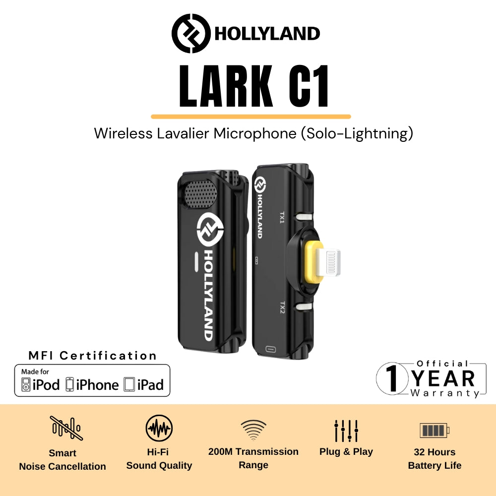 Hollyland - Lark C1 Solo-IOS Wireless Lavalier Microphone - Black