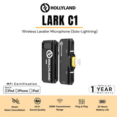Hollyland - Lark C1 Solo-IOS Wireless Lavalier Microphone - Black