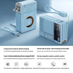 REMAX - CP-19 20000mAh 4 In 1 Magsafe AC Plug Fast Charging Power Bank ( PD30W+Magsafe 15W) - Blue