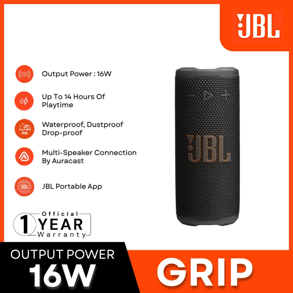 JBL - Grip Compact Portable Bluetooth Speaker - Black