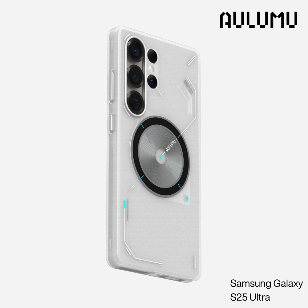 Aulumu - S25 Frosted Case for Samsung Galaxy S25 Ultra | Subtle Glow-in-the -Dark | Translucent Gray&White | Magnetic