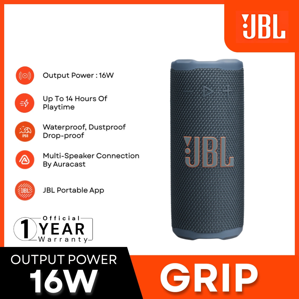 JBL - Grip Compact Portable Bluetooth Speaker - Blue