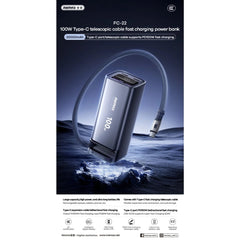 REMAX - FC-22 20000mAh 100W Self-Contained Type-C Retractable Cable Fast Charging Power Bank - Grey
