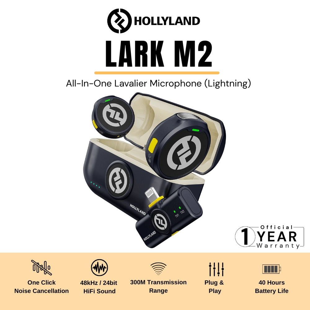 Hollyland - Lark M2 with Lighting Plug Wireless Lavalier Microphone with LightningPlug (Duo,Shine Charcoal)