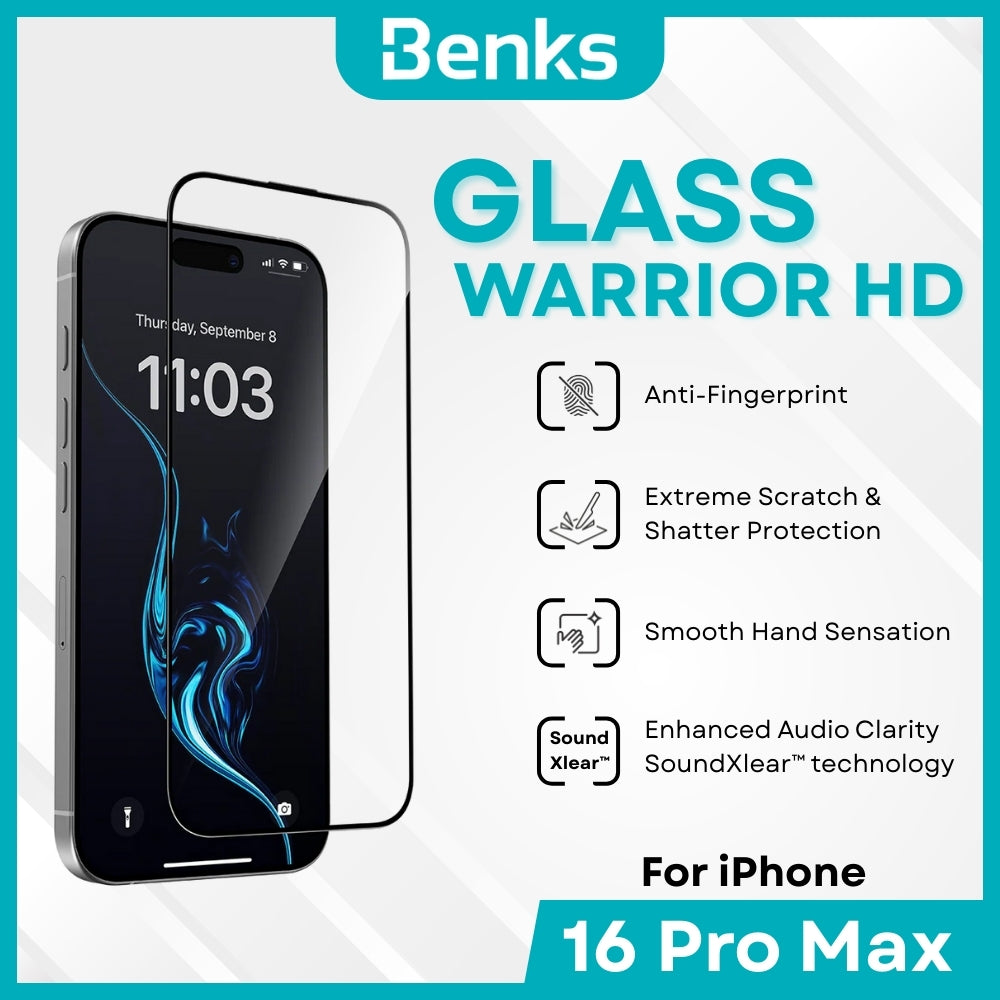BENKS - GlassWarrior HD Screen Protector - IPhone 16 Pro Max (Black)