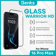 BENKS - GlassWarrior HD Screen Protector - IPhone 16 Pro Max (Black)