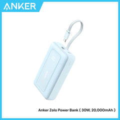 ANKER - ZOLO 20000mAh Built-In USB-C Cable Power Bank ( 30W ) - Blue