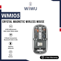 WIWU - WM105 Crystal Magnetic Wireless Mouse (2.4G + Bluetooth ) - Grey