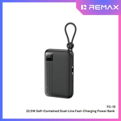 REMAX - FC-15 20000mAh 22.5W Self-Contained Dual-Line Fast Charging Power Bank - Black