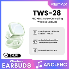 REMAX - TWS-28 True Wireless Stereo Earbuds with ANC+ENC Earbuds - Green