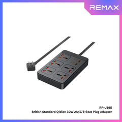 REMAX - RP-U195 British Standard Qidian 2A4C 5-Seat Plug Adapter ( 30W, 2A4C | 5AC ) - Black