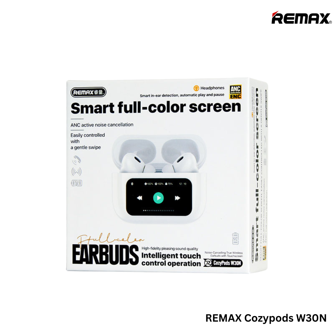 REMAX Cozypods W30N Noise-Cancelling True Wireless Earbuds with Touch Screen - White