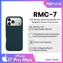 REMAX - RMC-7 iPhone 18 Pro Max / iPhone 17 Pro Max Case ( Soft Weave Series Breathable TPU Magnetic Woven ) - Green