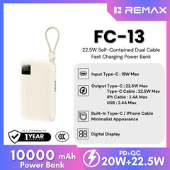 REMAX - FC-13 10000mAh Self-contained dual fast charging cable  Power bank ( PD20W+QC22.5W) - Beige
