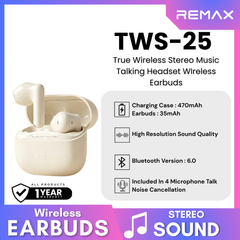 REMAX - TWS-25 True Wireless Stereo Music Talking WIreless Earbuds - Beige