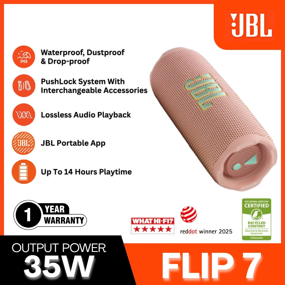 JBL - FLIP 7 Portable Bluetooth Speaker - Pink