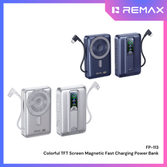 REMAX - FP-113 20000mAh Colorful TFT Screen Magsafe WIreless Charging Power Bank ( PD40W+Magsafe15W) - Blue