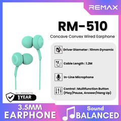 REMAX - RM-510 Concave Convex 3.5mm Wired Earphone - Tiffany Blue