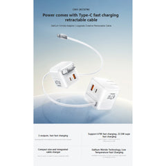 REMAX - CA01 ACC67W Power Self-Contained Retractable Type-C Cable Gallium Nitride Gan Charger - White