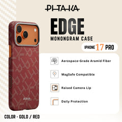 PITAKA - Monogram ( Edge ) Case For iPhone 17 Pro - Gold / Red