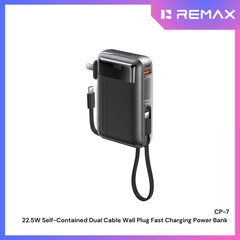 REMAX - CP-7 10000mAh Self-contained Fast Charging Cable Wall Plug Mobile Power(Adapter) ( PD20W+QC22.5W) - Black
