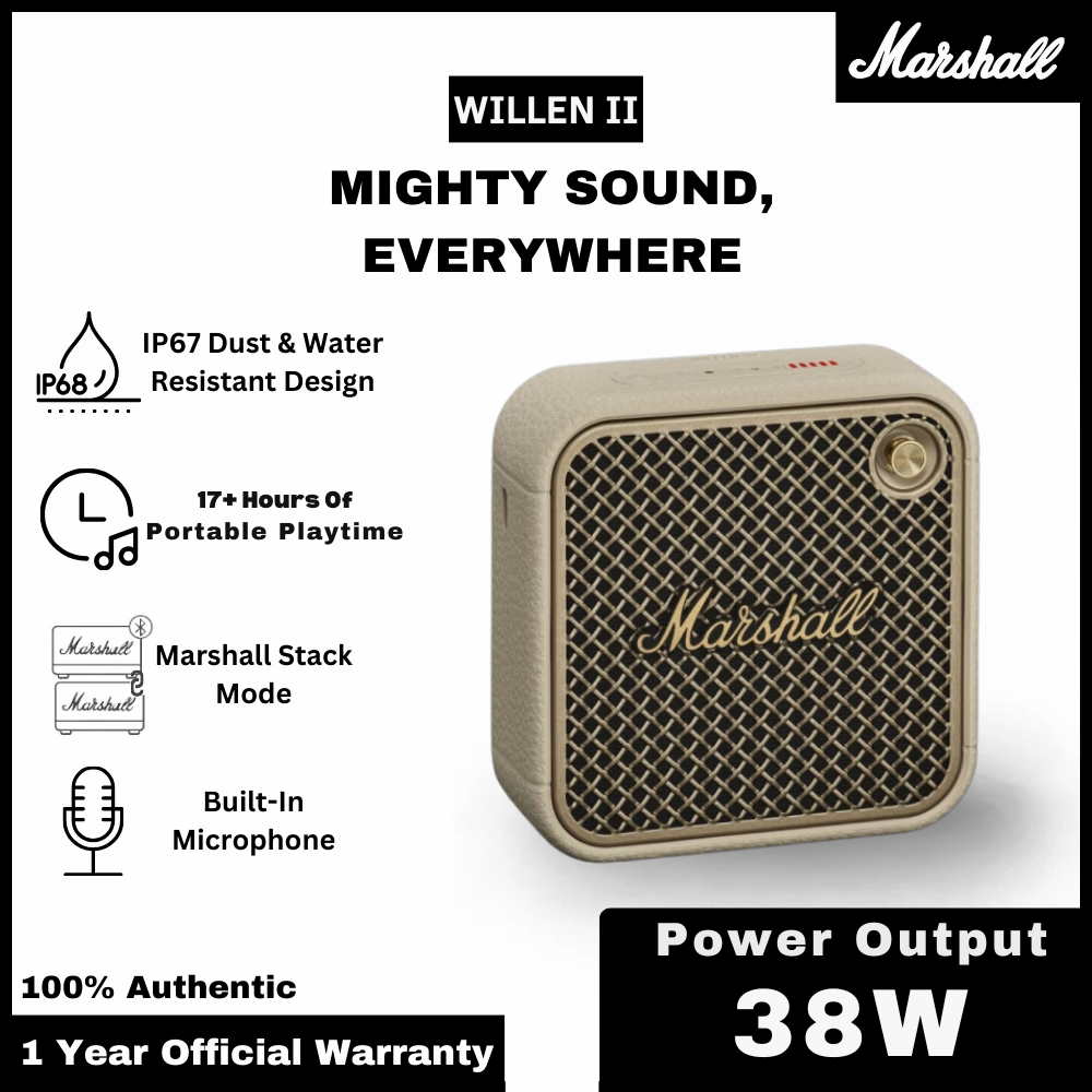 Marshall Willen 2 Portable Bluetooth Speaker - Black and Brass