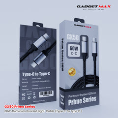 GADGET MAX - GX50 C-C Prime Series Type-C To Type-C Fast Charging Data Cable (60W) - Black