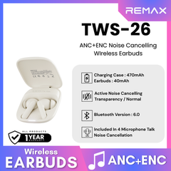 REMAX - TWS-26 ANC+ENC Noise Canceling True Wireless Stereo Music Talking Wireless Earbuds - Beige