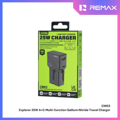 REMAX - CM03 Explorer 25W A+C MultiFunctional Gallium Nitride Travel Charger - Black