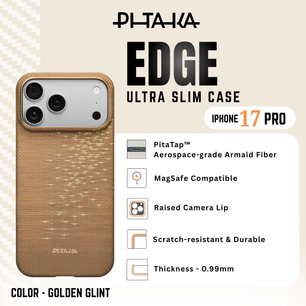 PITAKA - Glint Of Gold Ultra Slim ( Edge ) Case For iPhone 17 Pro - Golden Glint