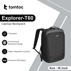 TOMTOC - Explorer-T60 Laptop Backpack ( 16 Inch / 22.5L ) - Black