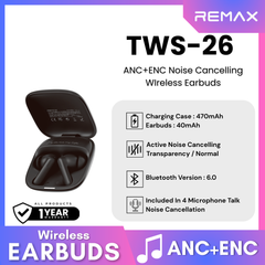 REMAX - TWS-26 ANC+ENC Noise Canceling True Wireless Stereo Music Talking Wireless Earbuds - Black