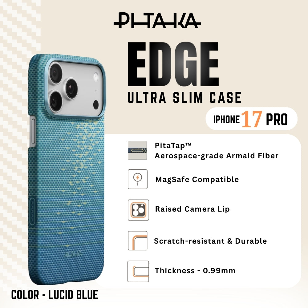 PITAKA - Glint Of Gold Ultra Slim ( Edge ) Case For iPhone 17 Pro - Lucid Blue