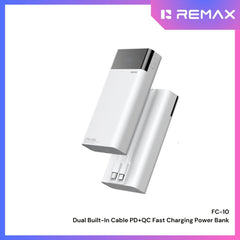 REMAX - FC-10 20000mAh Dual Built-In Cable PD+QC Fast Charging Power Bank - White
