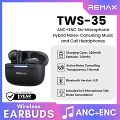 REMAX - TWS-35 ANC+ENC Six-Microphone Hybrid Noise-Canceling Music and Call Wireless Earbuds - Black