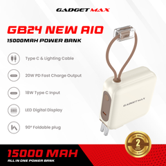 GADGET MAX GB24 AIO Pro Series 15000mAh All-in-One Fast Charging Cable Power Bank  - Brown