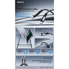 REMAX - C17 Velocity Aluminium Alloy Type-C To Type-C Fast Charging Data Cable (240W) - Black