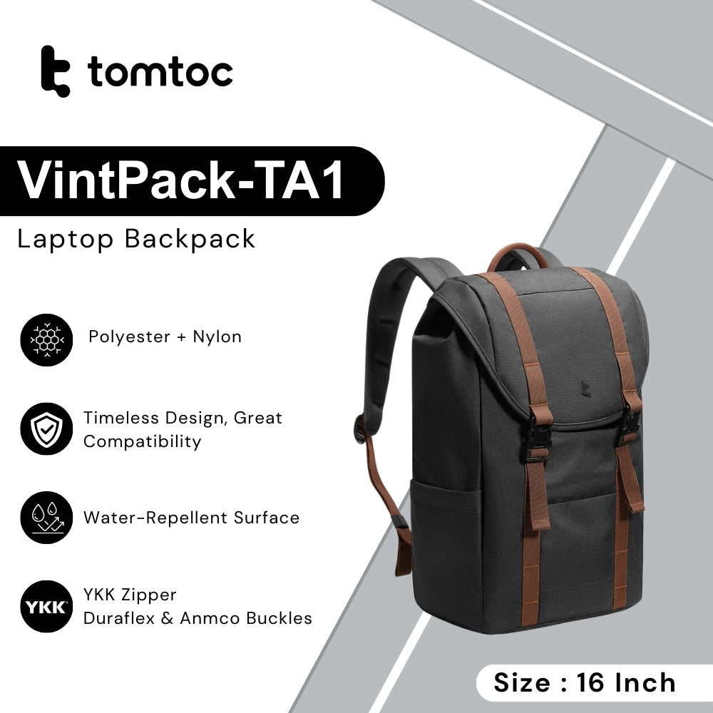 TOMTOC - VintPack-TA1 Laptop Back ( 16 Inch / 17L ) - Black