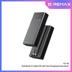 REMAX - FC-10 20000mAh Dual Built-In Cable PD+QC Fast Charging Power Bank - Black