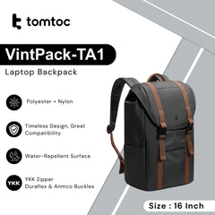 TOMTOC - VintPack-TA1 Laptop Back ( 16 Inch / 17L ) - Black