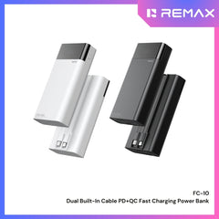 REMAX - FC-10 20000mAh Dual Built-In Cable PD+QC Fast Charging Power Bank - Black